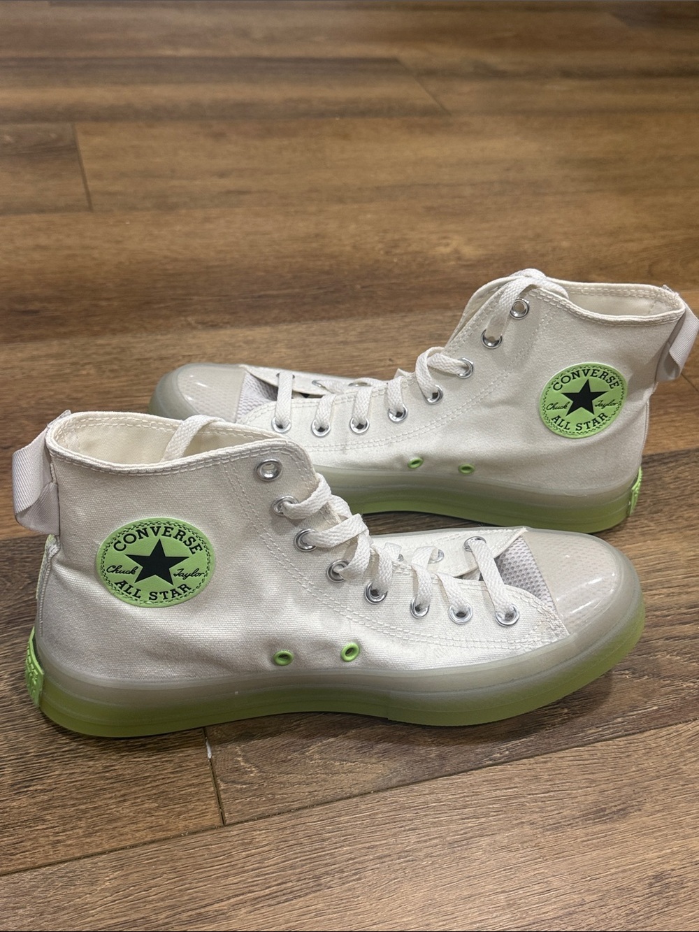 Converse Men High Top Sneakers - White with Neon Green Accents